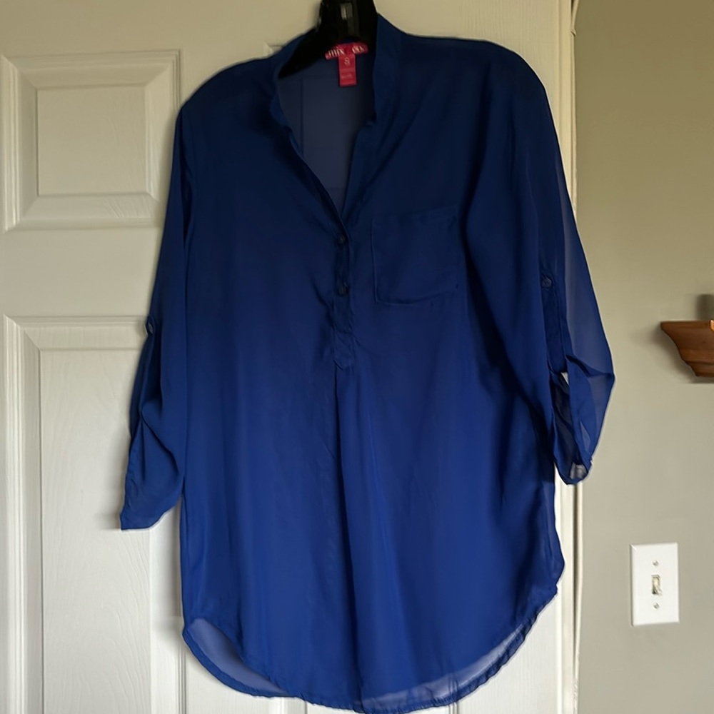 Mix & Co royal blue chiffon oversized shirt